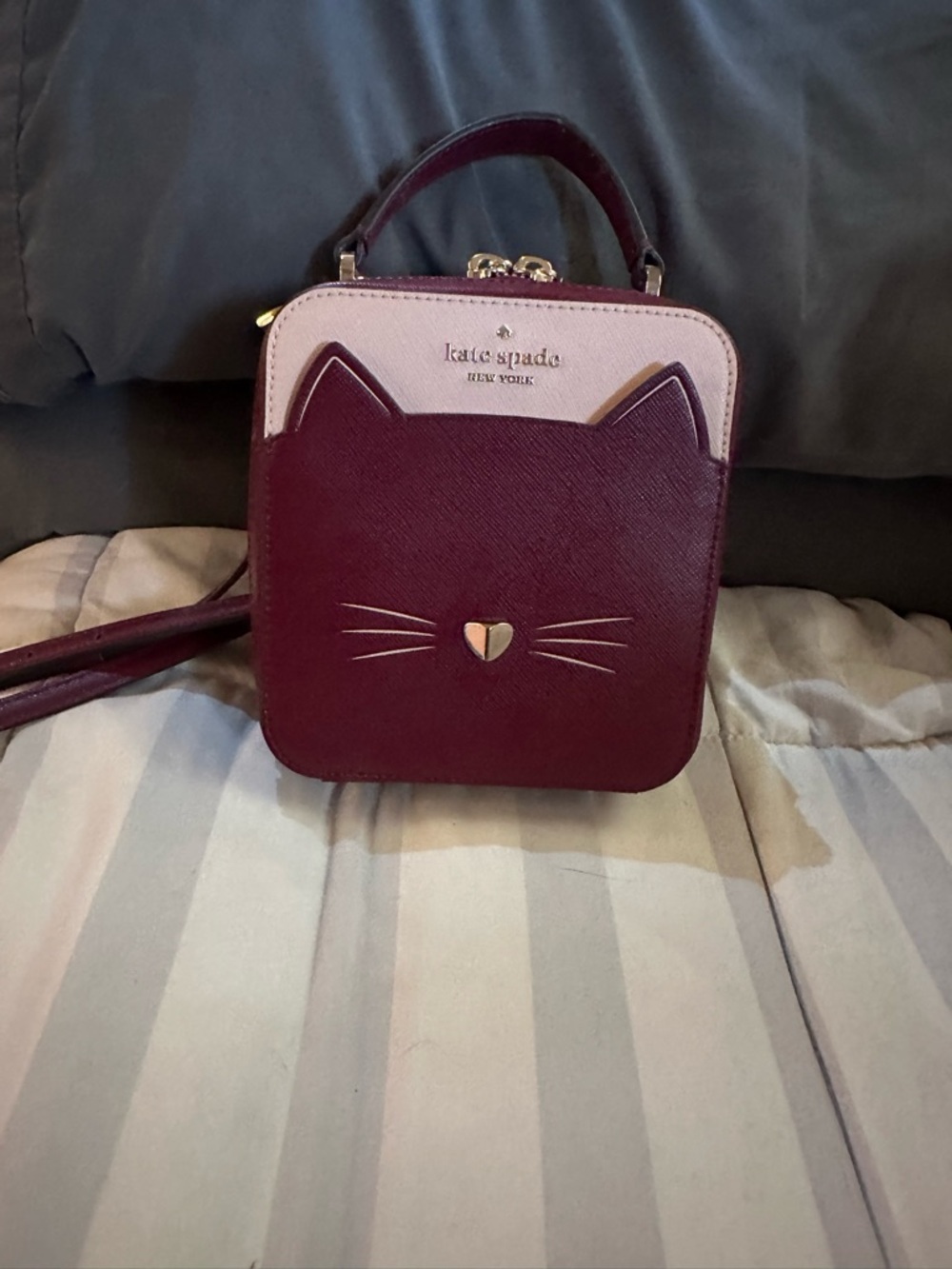 kate spade Burgundy and Light Pink Cat Face Crossbody